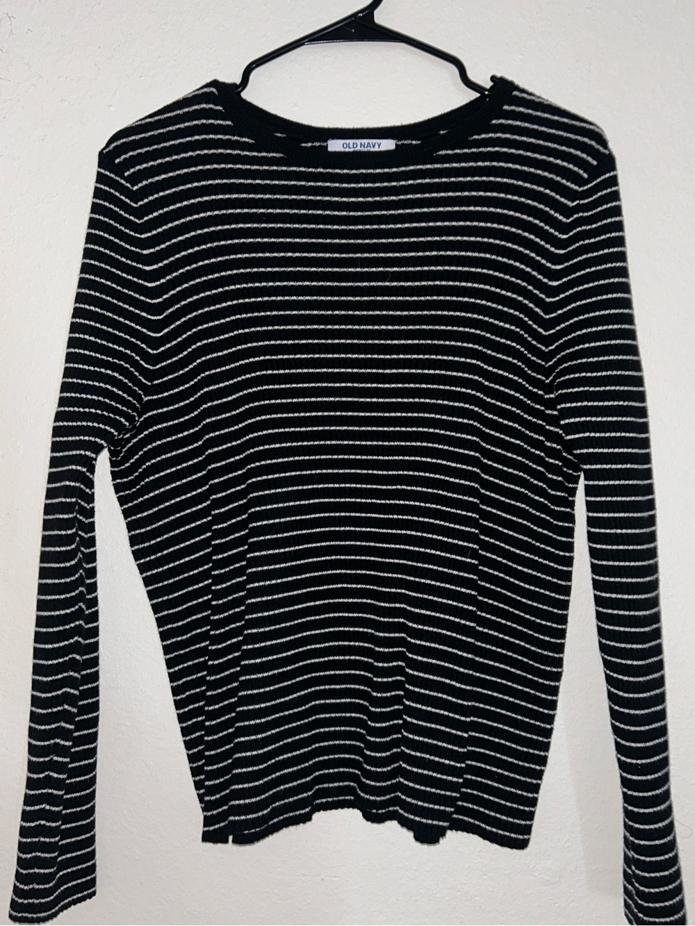 Old Navy Black and White Striped Crewneck Sweater Tee
